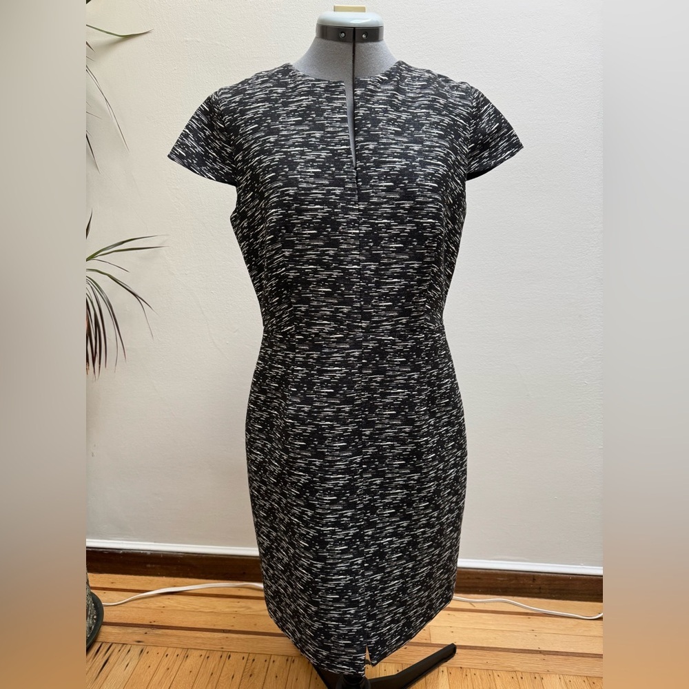 Paule Ka black/white intarsia cap sleeve dress